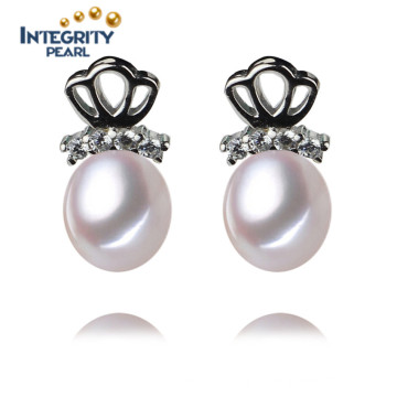 Freshwater Pearl Earring 8-9mm AAA Drop Sterling Silver Double Pearl Earrings